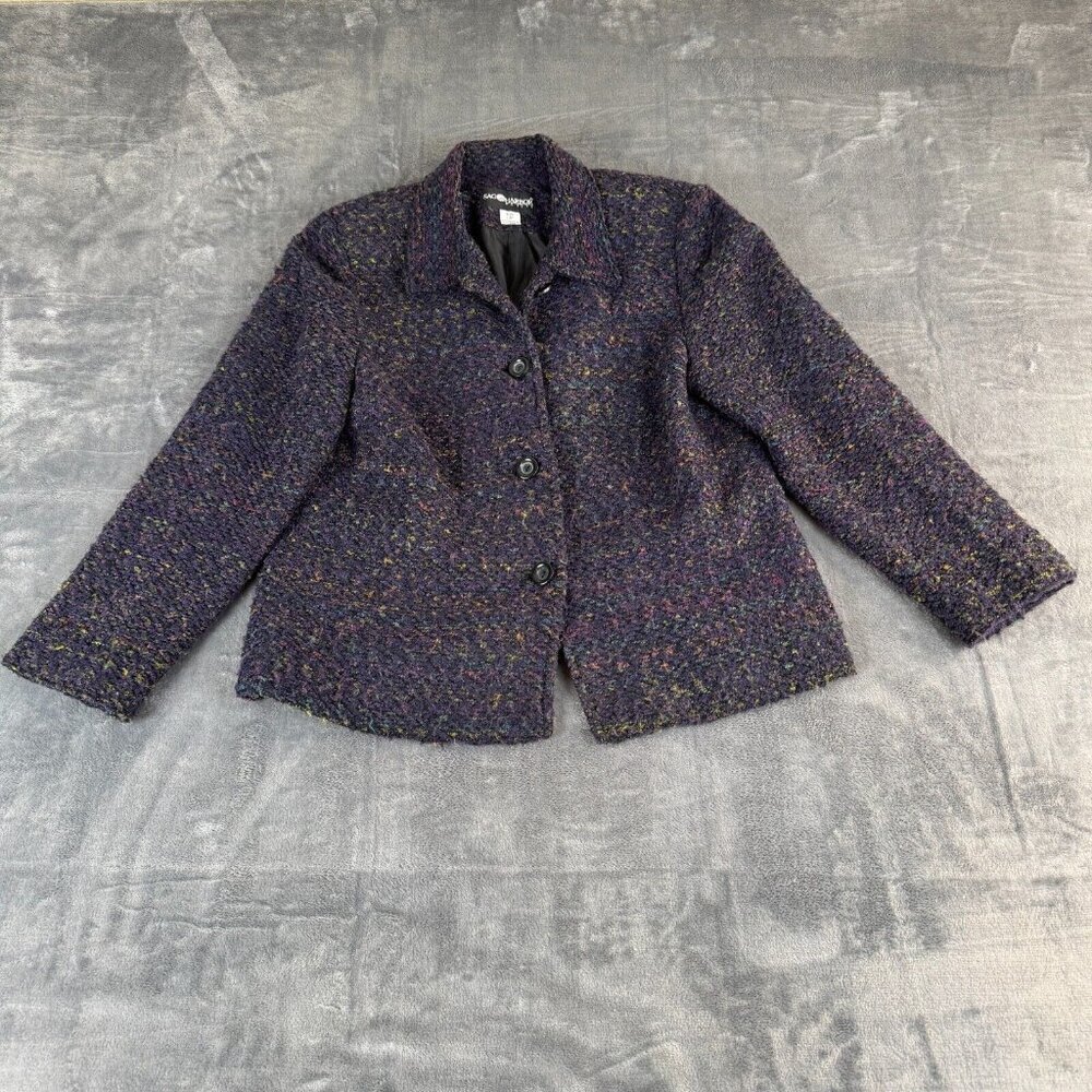 Vtg Sag Harbor Womens Size 10P Purple Fuzzy Jacket Cottagecore Regency Grandma